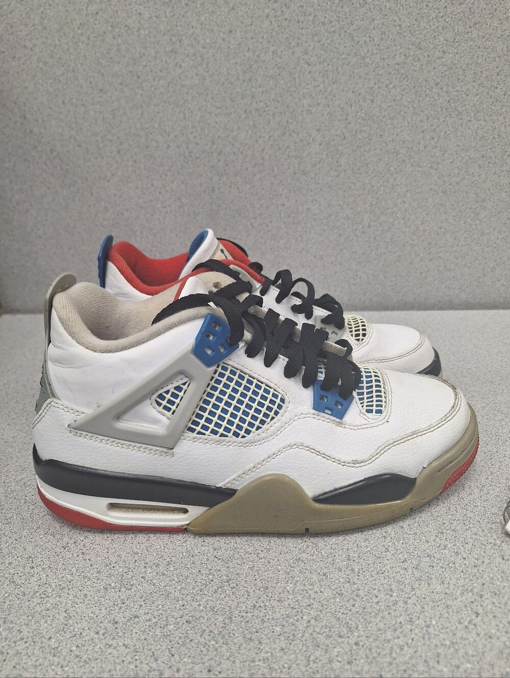 Jordan White Leather Retro 4 with Red and Blue Accents - Picture 3 of 10